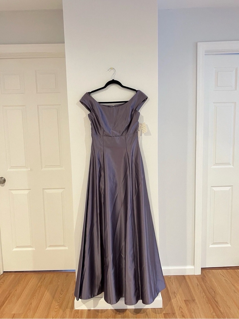 Alfred Angelo Purple off the shoulder maxi gown with detachable rose details 7-8